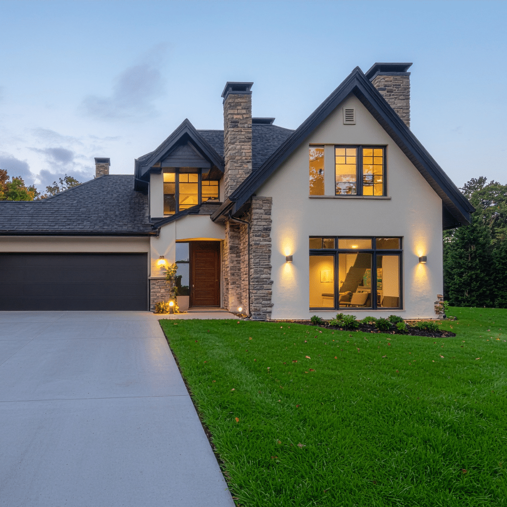 House with attractive exterior up & down lighting