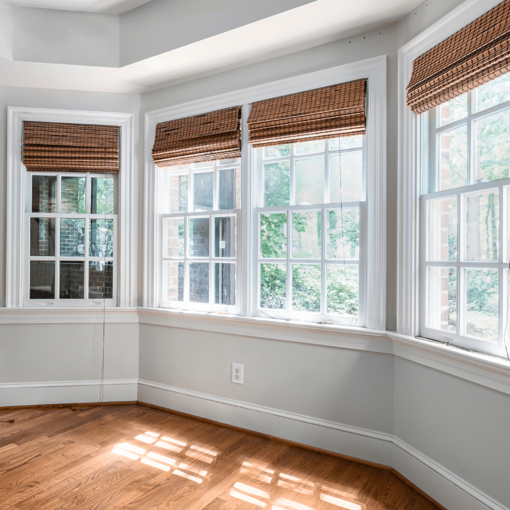 House traditional bay window with rattan blinds